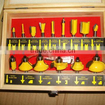 TC-015C 15PCS Router Bit Set 6mm Shank Yellow Colour For Wood Cutting