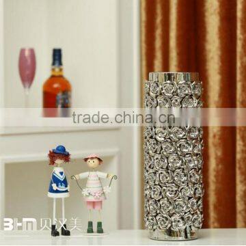 40cm Tall Silver&gold Plating Modern Large Ceramic Floor Vases With Artifical Flowers Decor photo-2