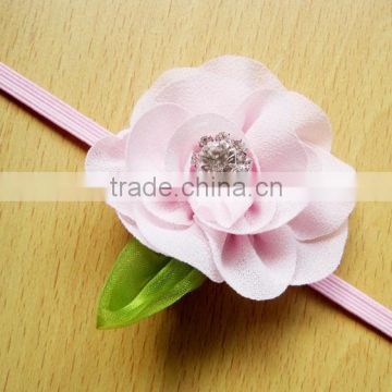 Soft Chiffon Elastic Headband With Rhinestone Center,chiffon flower headband for babies