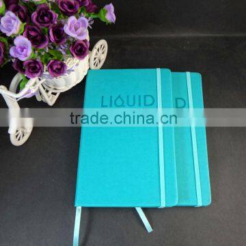 turquoise pu leather debossed logo elastic band notebook