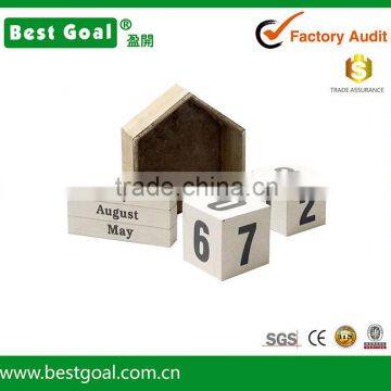 Shabby Chic House Shaped Family Wooden Perpetual Calendar Wood Blocks
