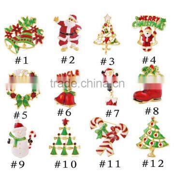 Factory wholesale fashion jewelry zinc alloy rhinestone enamel Christmas brooches