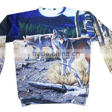 New Style Fashionable Custom Crewneck Wolf Pattern Men's Sweatshirt Hoodies