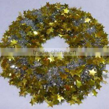 2015 Cheap PET Tinsel Wreath with Gold Star