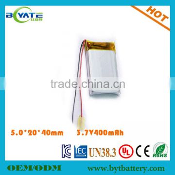 OEM/ODM 502040 china cheap battery 3.7V 400mah for mini speaker