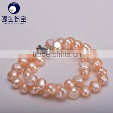 pink color 8-9mm Baroque nugget shape freshwater pearl bracelet wholesale