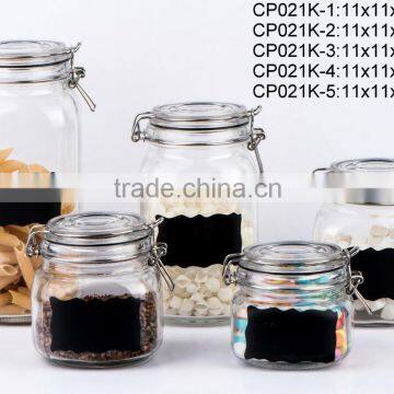 CP021K airtight glass storage jar with chalk board and metal clip