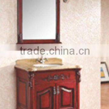 Cherry wooden vanity cabinet with attached mirror,top with single sink