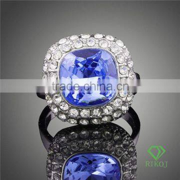 18k white gold plating austrian crystal sapphire ring