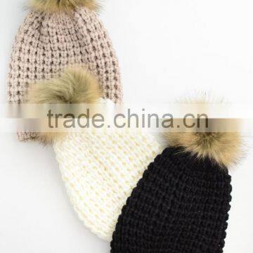 Textured Beanie With Pom Pom Knit Beanie