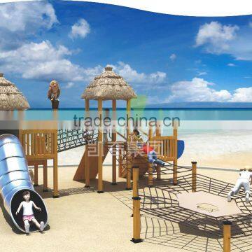 Kaiqi KQ60078A children wooden outdoor playground with climbing net feature
