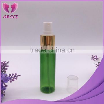 30ml PET green plastic cosmetic bottle with aliuminum mist spray