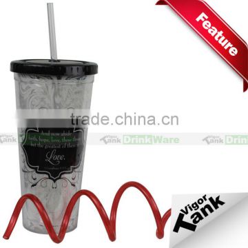 Double Walled Cold Drinking Cup with Straw