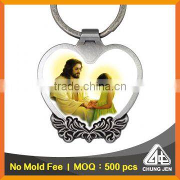 Best selling gold Euro religious souvenir printing Christian heart shaped keyring