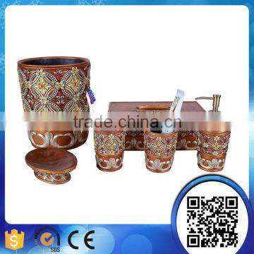 High grade luxury gold classical royal bathroom accessories set for hotels with painting flowers bath set