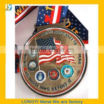 2016 high quality cheap custom metal military medal, military medallion with ribbon