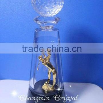 3D Engraving Golf Crystal Trophy For Sports Souvenir