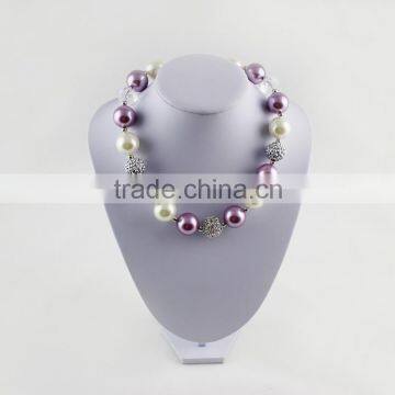 light Purple Rhinestone Ball Chunky Bubblegum Bead Necklace