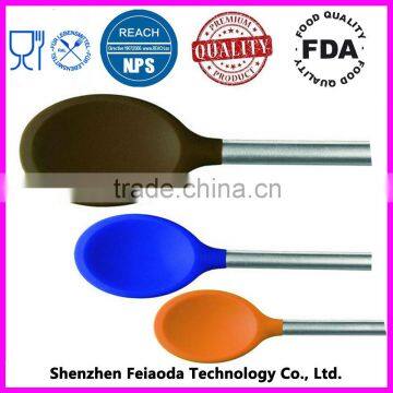 100% Pure Food Grade Colorful Silicone Spoon With Stainless Steel Handle
