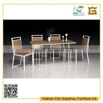 wooden top metal frame white paint dining table and dining chair set