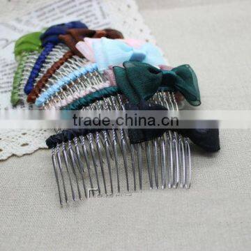 Elegant Girl Cute Bow Tie Metal Hair Comb Wrapped Ribbon Mixed Colors