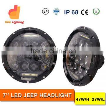 waterproof 75w black 7'' motorcycle led headlight for jeep&harley offroad 7inch motorcycle led headlight