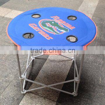 Round camping foldable table with cup holder