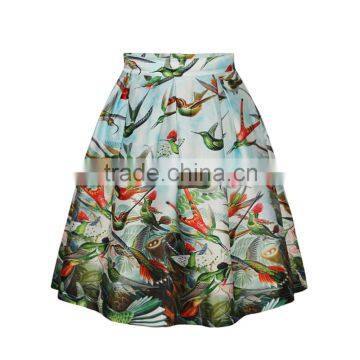 2015 Women Long Skirt Birds Digital Printing Puff Skirt Cheap Price High Quality N19-16