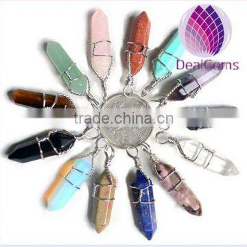 2015 fashion 8x37mm natrual hexagon prism quartz pendant for necklace