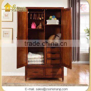 Double-Door Wood Wardrobe Armoire With 2- Drawers