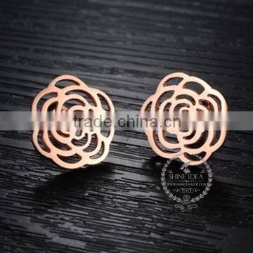 Rose gold plated stainless steel hollow flower ring fashion women ring wedding jewelry 6210033