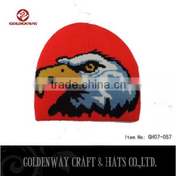 Wholesale man beanie hats with woven eagle pattern