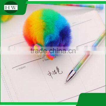 Funny School Office Stationery Mini Plastic Rainbow Hair Ball Roller Ball Point Pen photo-3