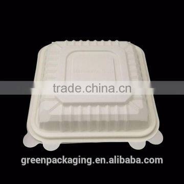 9x9x3 inch disposable cornstarch clamshell, light brown color top quality and biodegradable