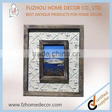 Promotional 4x6" Distressed Wooden Photo Frame With Metal Pattern Decor for Home Use photo-5