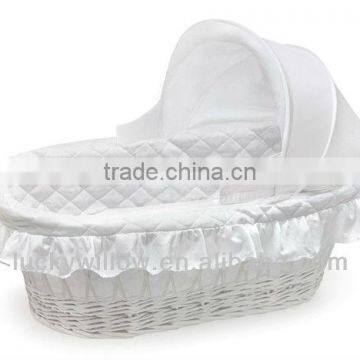 wicker baby basket with soft lining and hood