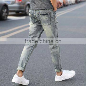 2017 Summer Latest Design Mid Waist Straight Leg Casual Wash Denim Pants for Men photo-3