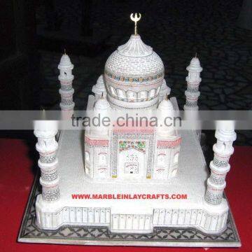 White Marble Taj Mahal Model With Lighting Handcrafted