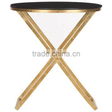 Round Stainless Steel Brass PVD Frame With Glass Metal Coffee Table photo-2