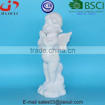 White Glazed Ceramic Standing Angel for Christmas Decor and Home Decor