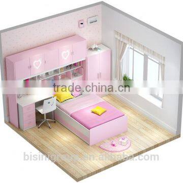 Pink and Blue Bed Children Bedroom Furniture Storage Multifuntional Combined-bed for Kids photo-2