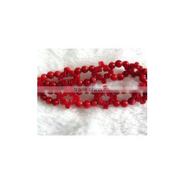 wholesale 7" 15mm chinese red round and carve natural coral bracelet