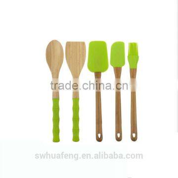 2016Fashion Bamboo Kitchen Utensil Scoop With Silicon