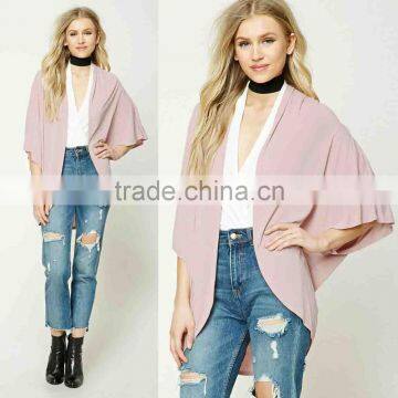 Elegant Ladies Bulk Women Fashion Long Sleeve Plain Dyed Solid Color Pleated Open-Front Cardigan Sweaters