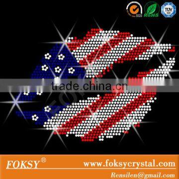 hot fix strass motif USA Flag Lips rhinestone applique