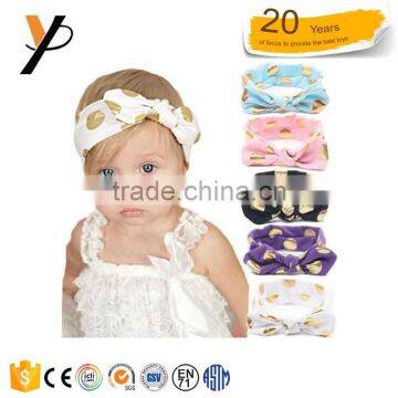 Baby Girls Gold Dots Bronzing head band Cotton Turban Knotted Hair Bow Hairband