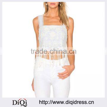 Wholesale Women Apparel Summer Embroidered Cool Fringe Crop Top(DQE0404T)