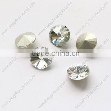 Best quality round crystal glass fancy stone with point back for beautiful decoration