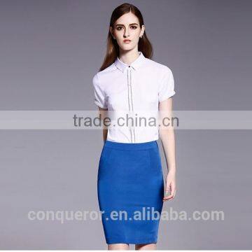 Ladies Fashion Short Sleeve Front Facing Placket Formal Shirt photo-2