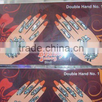 CRYSTAL SILVER HAND TATTOO BINDI henna